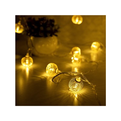 Гирлянда «Нить» 4 м с насадками «Шарик сетка», IP20, прозрачная нить, 20 LED, свечение тёплое белое, 8 режимов, 220 В