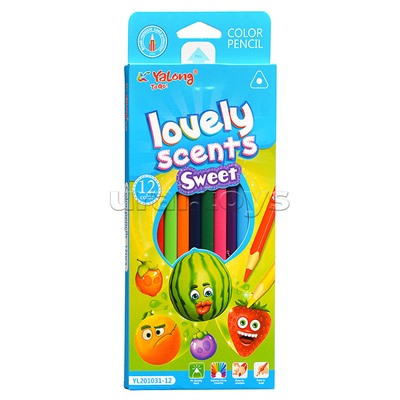 Карандаши цветные 12 цв., "Фрукт" пластиковые, трехгранные, заточенные, грифель 2.8 мм, картон. уп., европод.