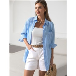 Удлиненная блузка с поясом в тонкую полоску из хлопка