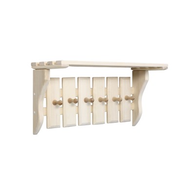 Полка - вешалка для бани и сауны, липа, 61.5×31.5×21.5 см, 6 крючков