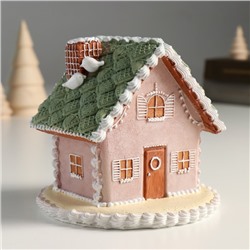 Фигурка полистоун «Пряничный домик серый с зелёной крышей», 12.5×12.5×11.5 см