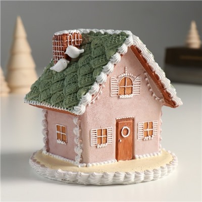 Фигурка полистоун «Пряничный домик серый с зелёной крышей», 12.5×12.5×11.5 см