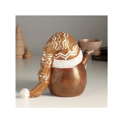 Подсвечник на 1 свечу «Фигурка: Дед Мороз в золотом колпаке с узорами», полистоун, 18×9.5×13 см