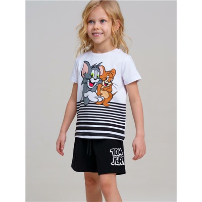 Комплект трикотажный для девочек: фуфайка (футболка), шорты