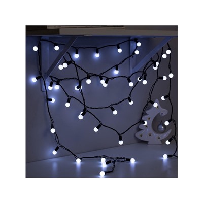 УЦЕНКА Гирлянда «Нить» 10 м с насадками «Шарики 1.5 см», IP44, тёмная нить, 100 LED, свечение белое, 8 режимов, 220 В