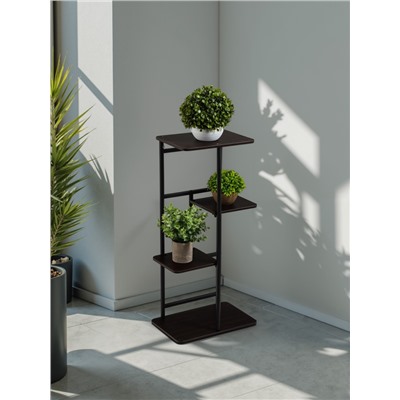 Подставка для цветов Greengo, 4 полки, 36×23×74 см, напольная, каркас металл, полки МДФ, чёрная