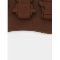 Форма для шоколада Доляна «Роботы», силикон, 21×11×1.5 см, 12 ячеек, коричневая