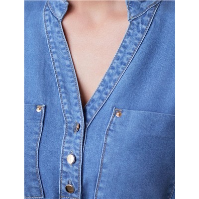 Платье-рубашка с поясом и карманами из джинсового лиоцелла