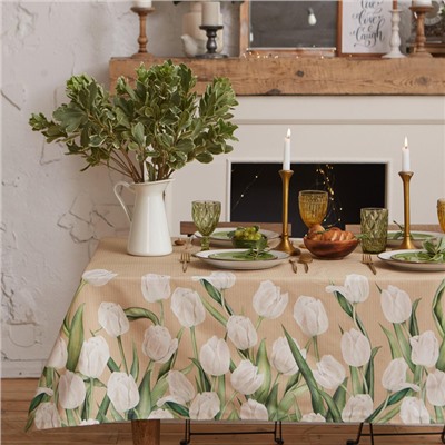 Скатерть «Этель. Белые тюльпаны», 149×110 см, 100% хлопок, саржа 190 г/м²