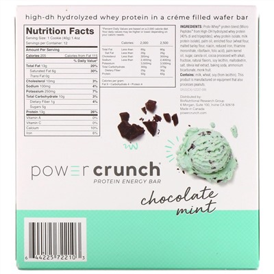 BNRG, Power Crunch, протеиновые энергетические батончики, шоколад и мята, 12 батончиков по 40 г (1,4 унции)
