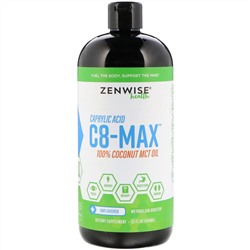 Zenwise Health, C8-MAX, каприловая кислота и масло MCT, добавка для ускорения метаболизма, с нейтральным вкусом, 946 мл (32 жидк. унции)