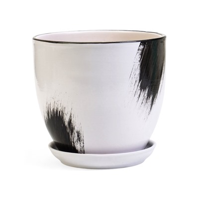 Горшок для цветов «Штрих», 2.5 л, d=19 см, h=17 см, с поддоном, керамика, белый