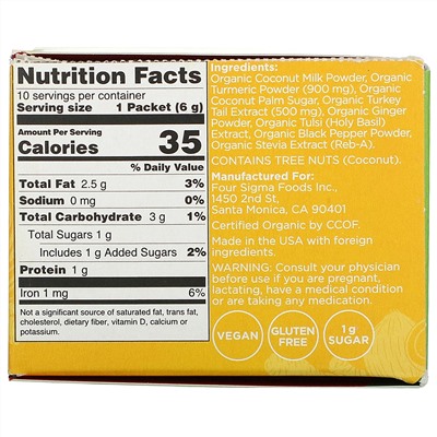 Four Sigmatic, Golden Latte Mix with Turkey Tail, 10 Packets, 0.21 oz (6 g) Each