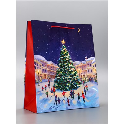 Пакет подарочный новогодний ламинированный, «Новогодний каток», 26×12×32 см