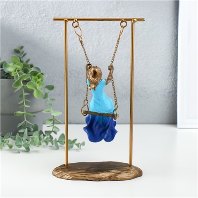 Фигурка полистоун «Девушка в небесно-голубом платье на качелях», бронза, 16×11×26 см