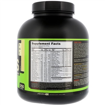 Optimum Nutrition, Serious Mass, порошок с высоким содержанием белка для набора веса, со вкусом клубники, 2,72 кг (6 фунтов)