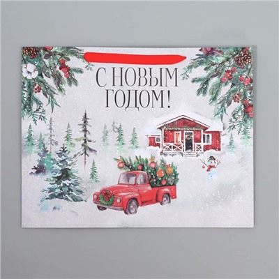 Пакет подарочный новогодний крафтовый «Новогодняя история», L 40×31×11.5 см