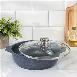 Жаровня Мечта «Гранит», 3 л, d=26 см, h=8 см, антипригарное покрытие, стеклянная крышка, серая