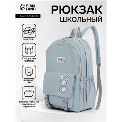 Рюкзак школьный на молнии, с карманами, с рисунком, размер 30×13×44 см, голубой