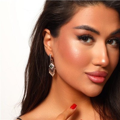 Крупные серьги ювелирная бижутерия Дубайское золото, с покрытием позолотой, вставка: фианит, цвет: прозрачный и зеленый, арт.314.007