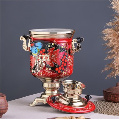 Набор посуды «Рябина», 3 предмета: самовар 3 л, заварочный чайник 0.7 л, поднос