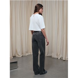 Актуальная коллекция CONTE CON-799 Чёрные джинсы straight ULTRA-LONG с эффектом потёртостей