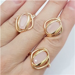 Комплект коллекция "Дубай", покрытие позолота, серьги, кольцо р. 19, цвет камней розовый, 50169, арт. 647.688