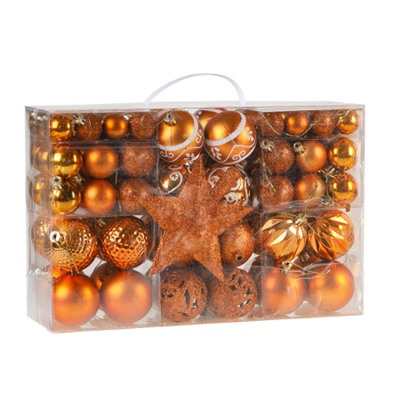 Елочное украшене Набор шаров со звездой 101 штука 3/4/6 см / HX-25 /уп 15/красный