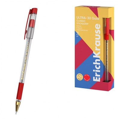 Ручка шариковая ULTRA-30 Gold Stick&Grip Classic, Super Glide Technology красная 0.7мм 61112 ErichKrause