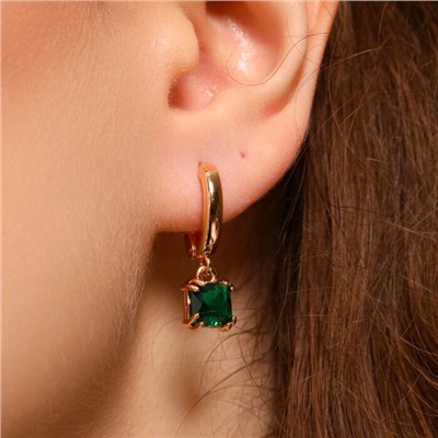 Серьги ювелирная бижутерия коллекция "Дубай" покрытие позолота, вставка: фианиты, цвет: зеленый, арт.314.341