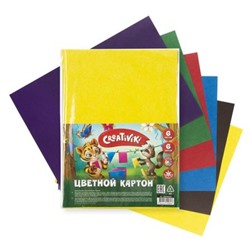 Набор цветного картона А4  6л 6цв 190 г/м2 КЦ6Л6ЦПКР Creativiki
