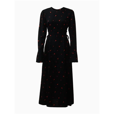 Платье с завязками на талии миди женское MINAKU Flower, размер 44, чёрное, красное