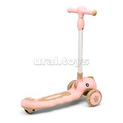 Самокат "Динозаврик" 3-х. кол., колеса PU, розовый, в коробке