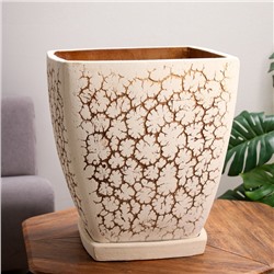 Горшок для цветов «Персей», 60 л, 41×41×49 см, керамический, с поддоном, бежевый