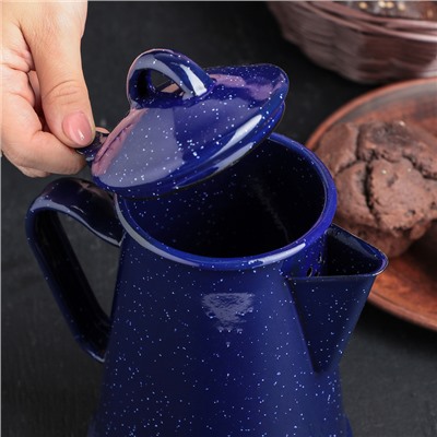 Кофейник эмалированный «Синий мрамор», 800 мл, 14×11.5×18 см, синий