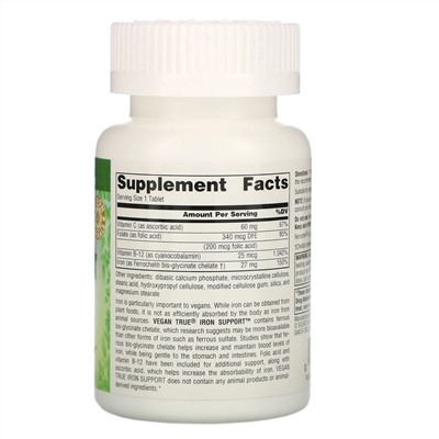 Source Naturals, Vegan True, Iron Support (препарат для поддержания уровня железа, подходит для веганов), 180 таблеток