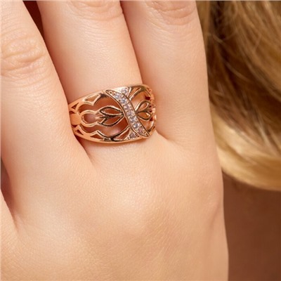 Кольцо 19 р ювелирная бижутерия коллекция "Дубай", покрытие позолота, вставка: фианиты, цвет: прозрачный, арт.314.934-19