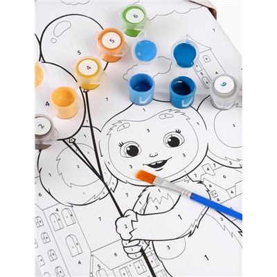 Картина по номерам с подрамником «Чебурашка с шарами», 20×30 см