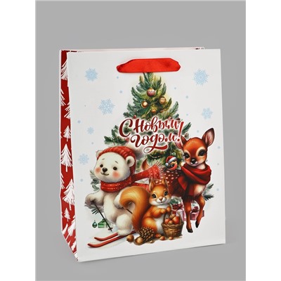 Пакет подарочный новогодний ламинированный «С Новым годом», MS 18×23×10 см
