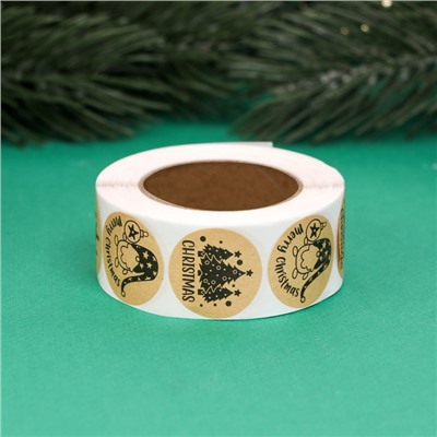 Наклейки новогодние в рулоне Christmas, для декора и подарков, 500 шт., 2.5×2.5 см