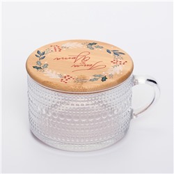 Кружка новогодняя стеклянная «Тепла и уюта», 450 мл, с крышкой