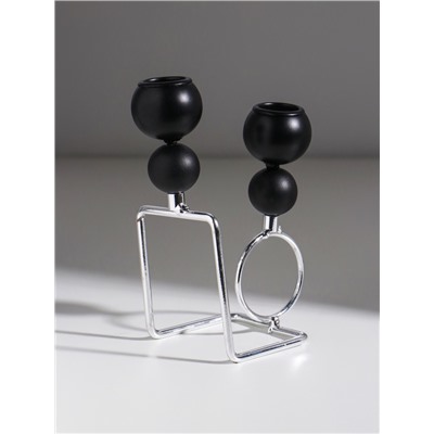 Подсвечник на 2 свечи «Шары. Абстракция», d=2.2 см, чёрный и хром, 11.5×7×16.2 см