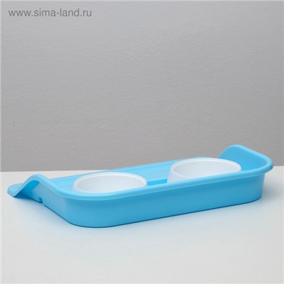 Миски с лотком Пижон «Феликс»,300 мл, 41×30×6 см, пластик, голубой лоток, белые миски