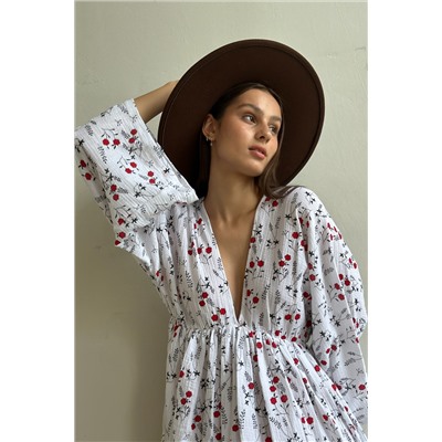 Платье муслин  FLOWER030/06/Белый, красный