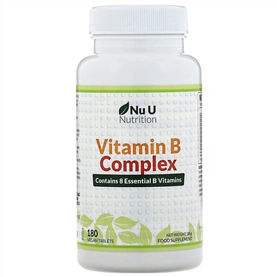 Nu U Nutrition, Комплекс витаминов В, 180 таблеток растительного происхождения