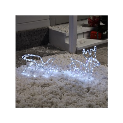 Светодиодная фигура «Олень с санями», олень: 48×48×22 см, сани: 45×23×23 см, дюралайт, 216 LED, 220 В, мерцание, свечение белое/синее