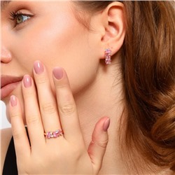 Комплект ювелирной бижутерии Дубайское золото серьги и кольцо 17 р, покрытие позолота, вставка: фианиты, цвет: розовый, арт.213.675-17