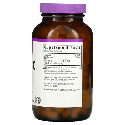 Bluebonnet Nutrition, витамин C, 1000 мг, 180 вегетарианских капсул