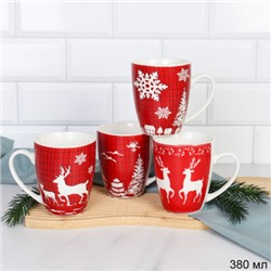 Кружка 4 штуки на металлсетнде новогодняя 380 мл / KL-043 /кружка новогодняя