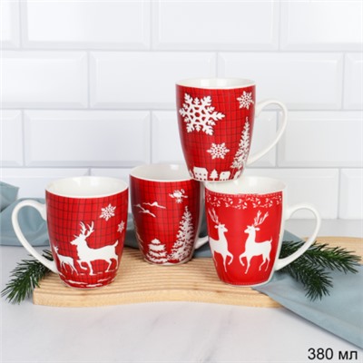 Кружка 4 штуки на металлсетнде новогодняя 380 мл / KL-043 /кружка новогодняя